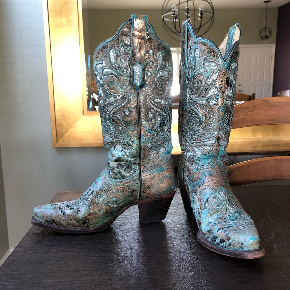 Corral Turquoise Metallic Leather w/ inlay Boots
